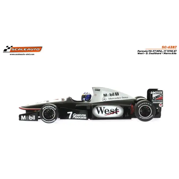 conic 1990s Formula 1 McLaren MP4/13 in West livery, car #7. A must-have Scaleauto F1 slot car.
